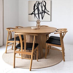 Table ronde extensible en chêne clair avec piètement baguette (2 rallonges incluses) ø120 cm / 160 cm / 200 cm AMSTERDAM